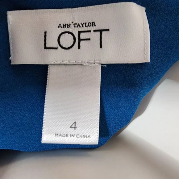 ANN TAYLOR LOFT Solid All Blue Sleeveless 100% Silk Side Zip Dress Womens Size 4 - Picture 5 of 7